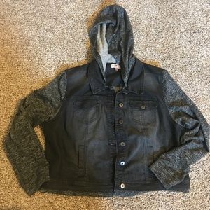 LEI Cropped black hoodie denim jacket Size XXL